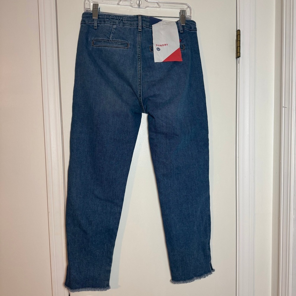SUNDRY Women's Blue Denim Jeans Size 27 Frayed Hem Distressed Straight Leg - Picture 6 of 11
